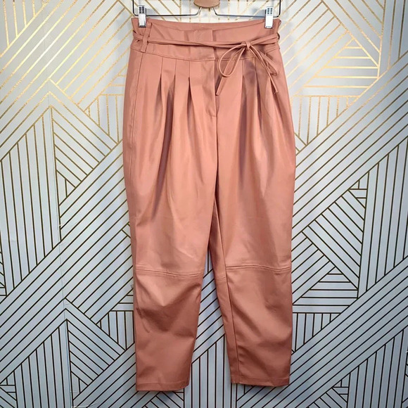 Anthropologie BlankNYC Chelsea Pants Faux Leather Pleated Tapered Pink Size 28 - Picture 2 of 9